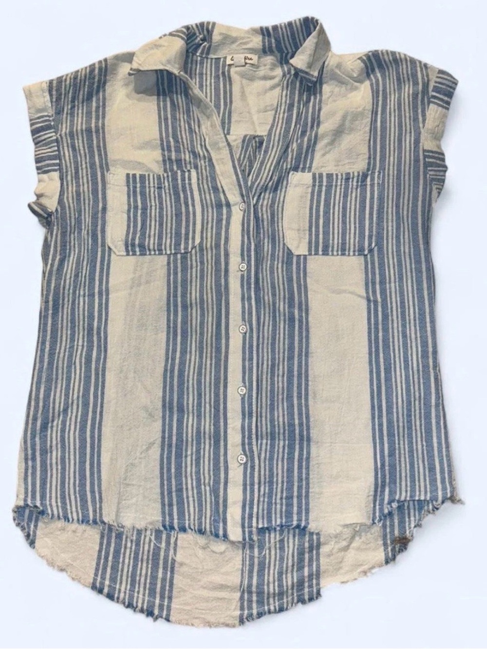 Love, Fire XS Light Blue Striped Button-Up Rolled Short Sleeve women’s shirt
